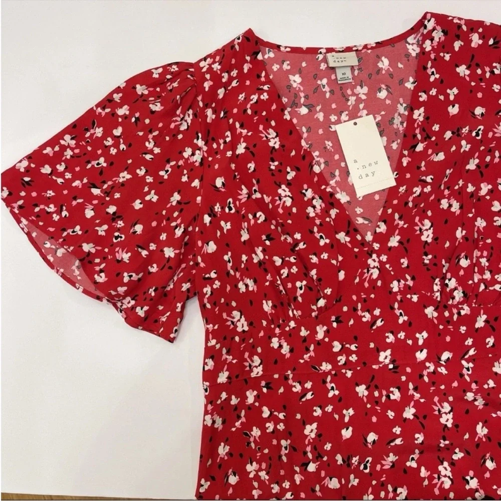 A New Day Flutter Sleeve V Neck Floral Blossom Red Maxi Dress Var Sizes | NWT - Picture 2 of 7